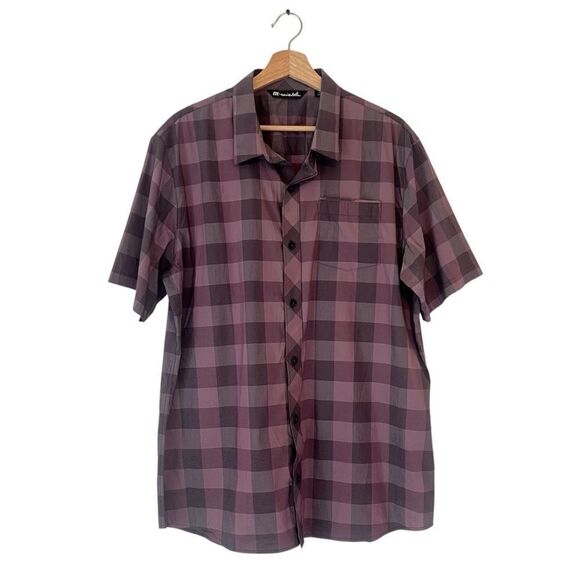 Travis‎ Mathew Mens Short Sleeve Button Up Shirt Purple Check Print Size XL - Picture 1 of 8
